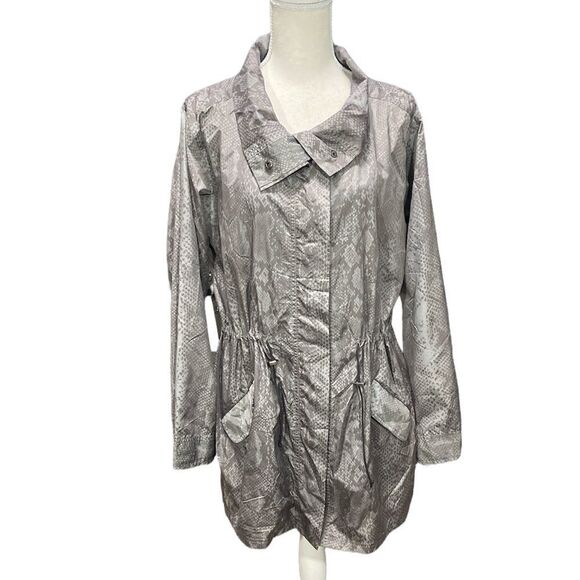 Vera Wang Simply Vera Gray Snakeskin Packable Nylon Blend Windbreaker Jacket Med - Picture 1 of 6